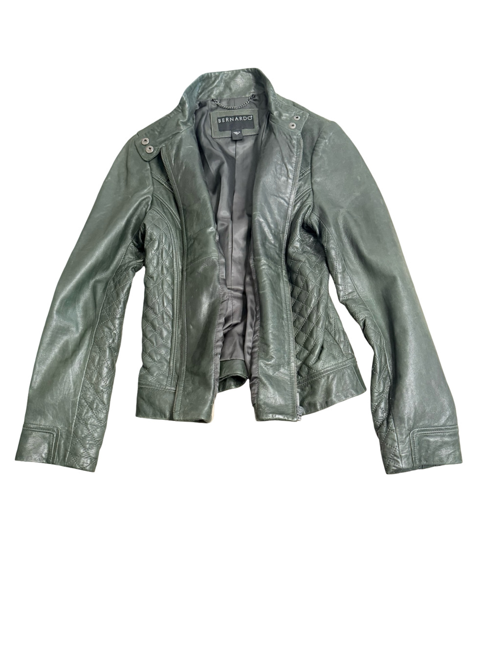Bernardo Leather Moto Jacket Green